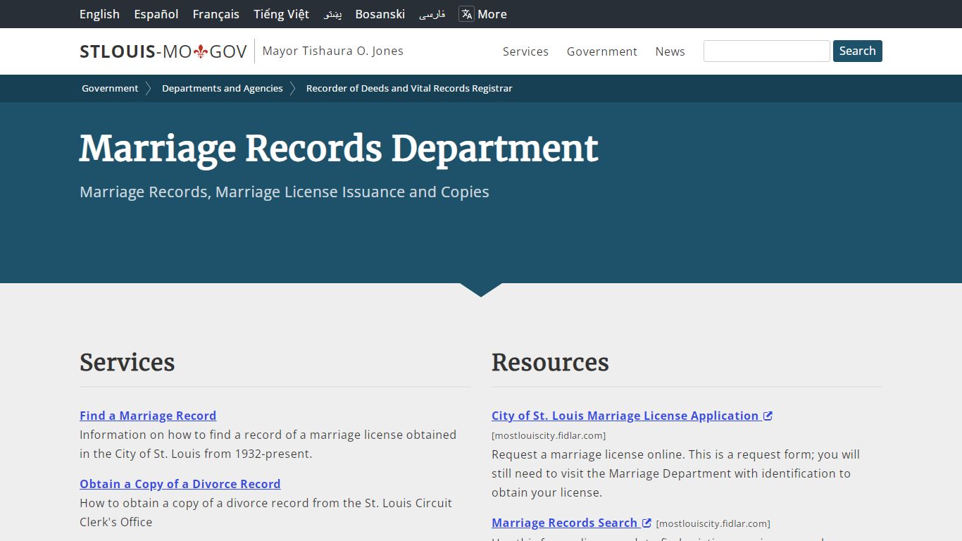 Marriage Records Department - St. Louis